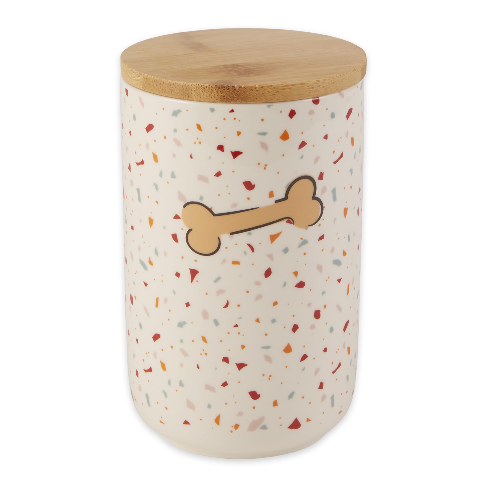 Bone Dry Ceramic Pet Treat Canister, Dishwasher Safe, 4x6.5 Terrazzo