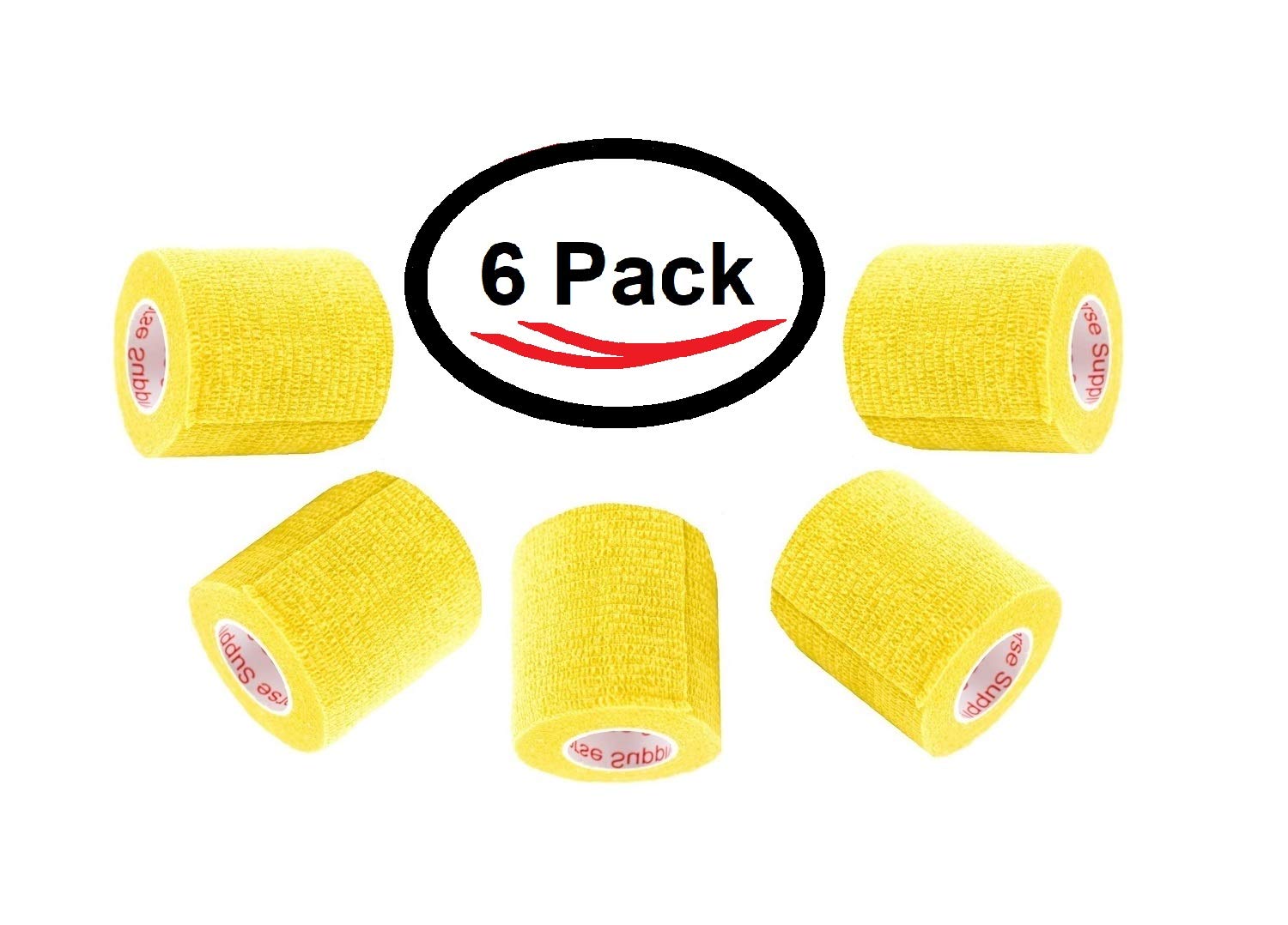 2 Inch Vet Wrap Tape Bulk (Yellow) (Pack of 6) Self Adhesive Adherent Adhering Flex Bandage Grip Roll for Dog Cat Pet Horse