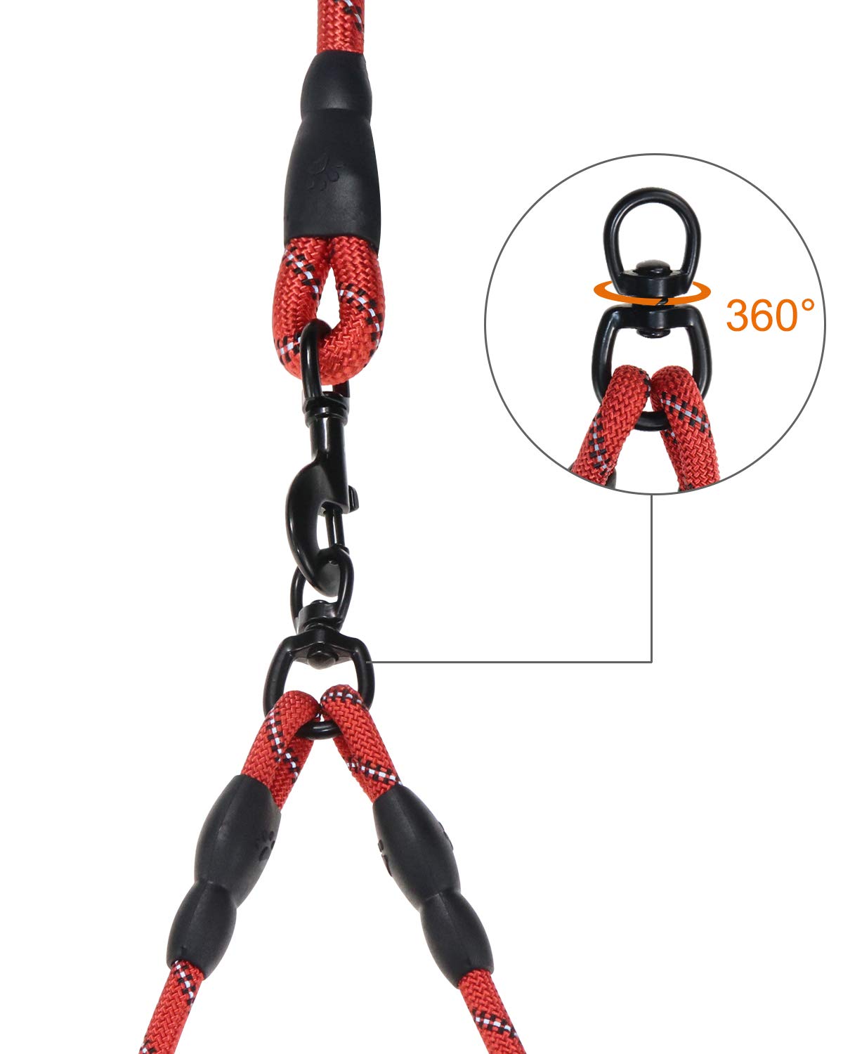 Taglory Double Dog Leash | Reflective Rope | No Tangle | Double Leash For Two Dogs | Puppy Small Medium Breeds | Red