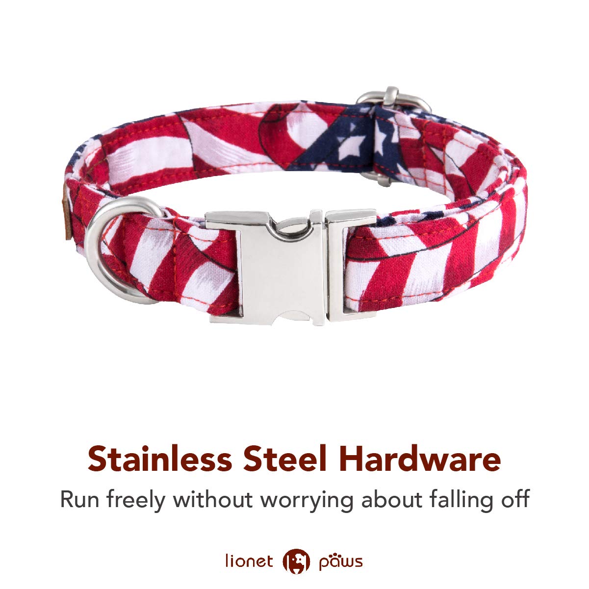Lionet Paws Patriotic Dog Collar With Bowtie, 4Th Of July, Soft And Comfortable, Adjustable Collar For X-Large Dogs, Neck 16-26