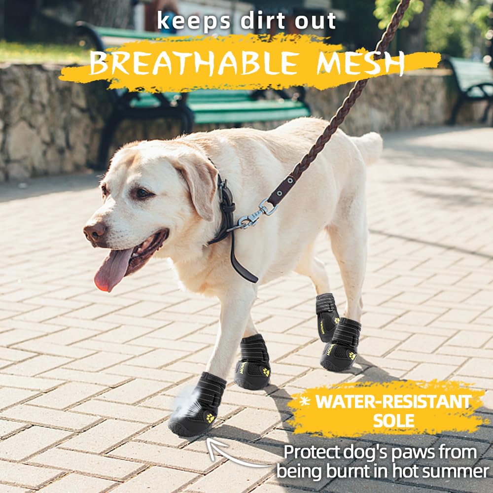 Hcpet Dog Boots - Anti-Slip Summer Shoes for Small to Large Dogs, #7 Size, Black-Breathable with Reflective Straps