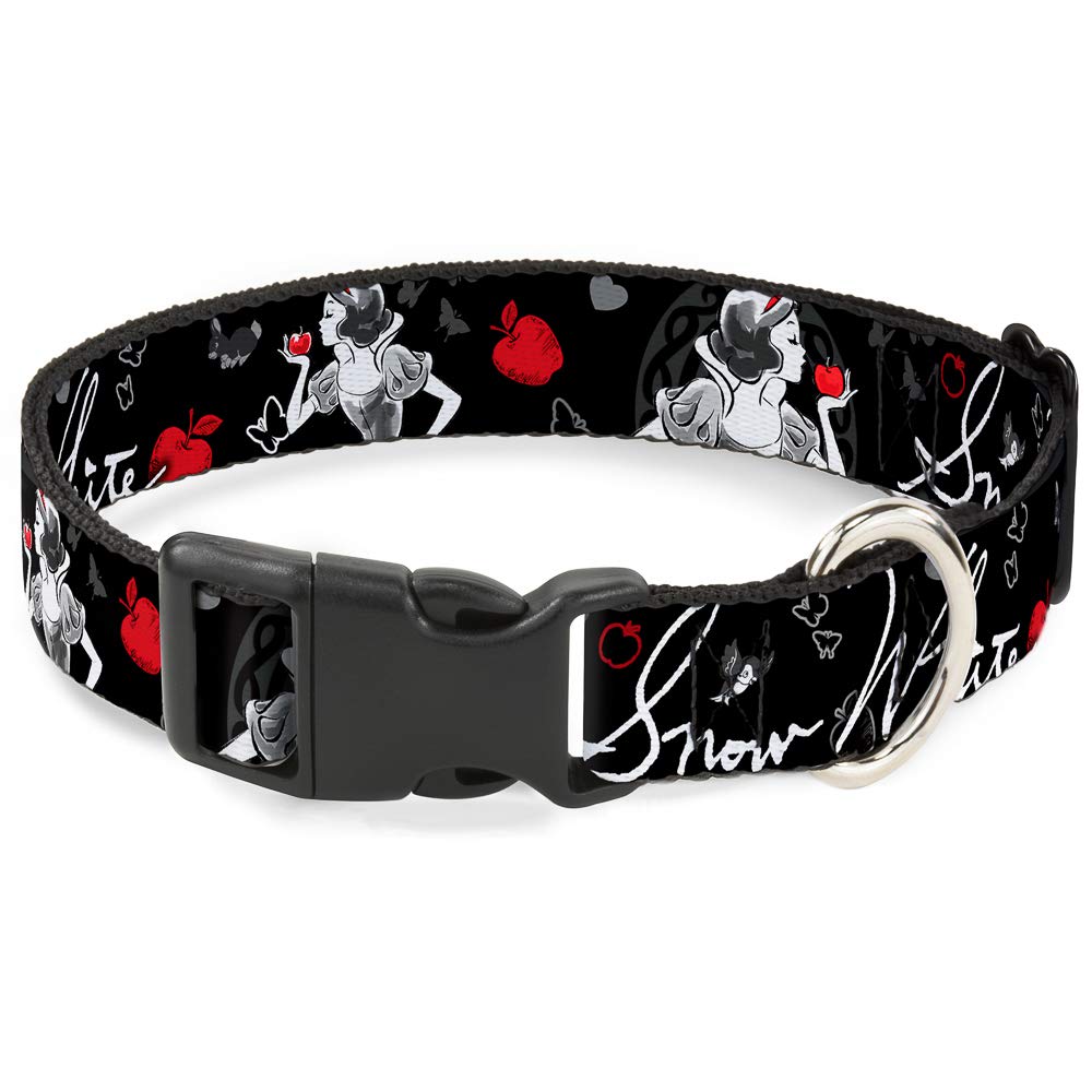 Buckle-Down Plastic Clip Collar - Snow White Apple Poses/Butterflies Black/Gray/Red - 1.5 Wide - Fits 16-23 Neck - Medium