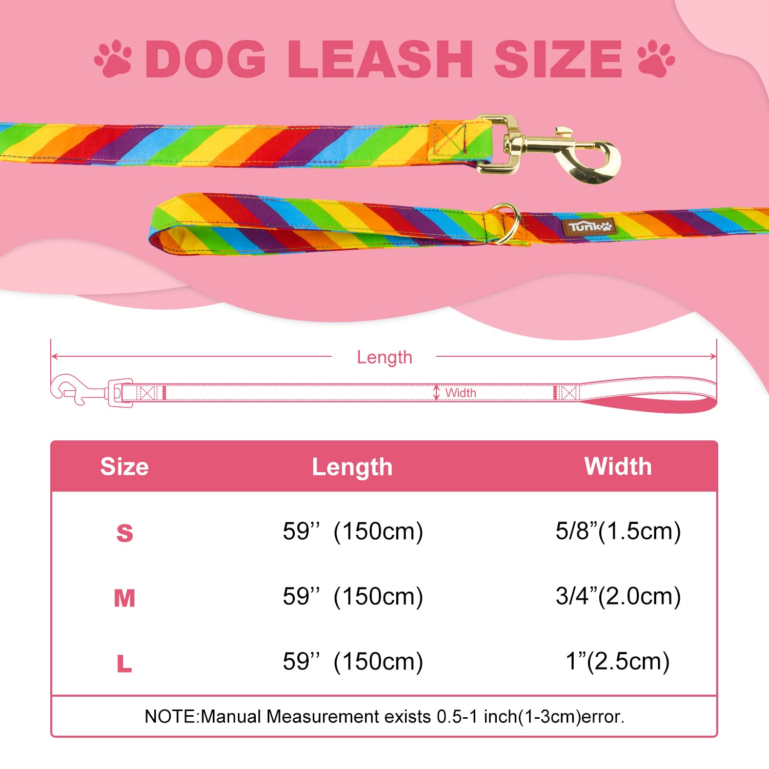 Tunkoo Rainbow Dog Leash Lgbt Flag - Stylish, Safe, Comfortable For Small Medium Large Dogs Pets Daily Walking S