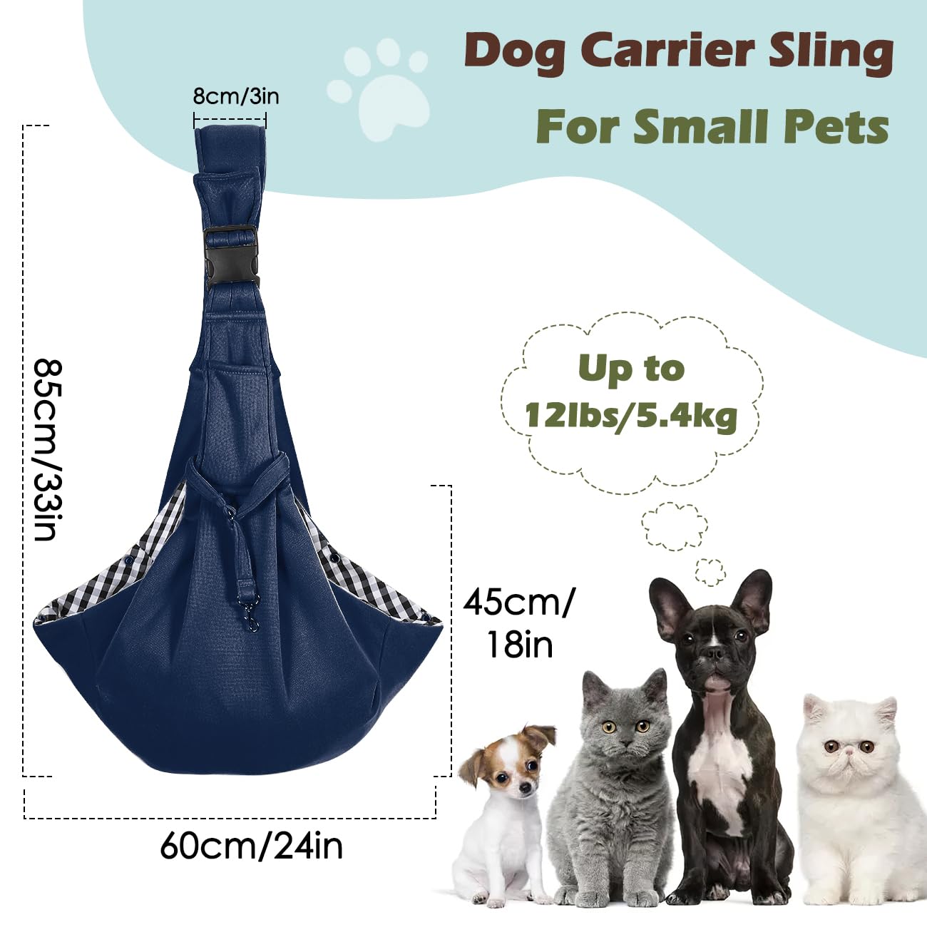 Pawaboo Small Dog Sling Carrier, Reversible Hands Free Dog Sling Carrier For Small Dogs Cats, Puppy Sling Carrier With Adjustabl
