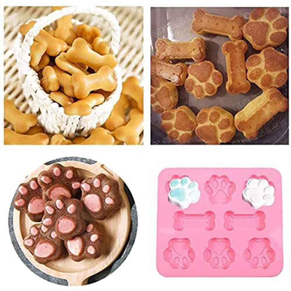Silicone Puppy Treat Molds Puppy Paw Print & Dog Bone Shaped Molds Dog Treat Molds Used for Baking Chocolate Candy Jelly Ice Cub