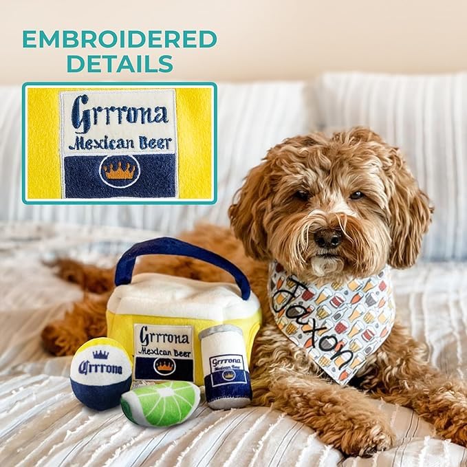 Haute Diggity Dog Grrrona Cooler Activity House, Plush Designer Dog Toys With Interactive Squeaker, Stimulating Pet Enrichment,