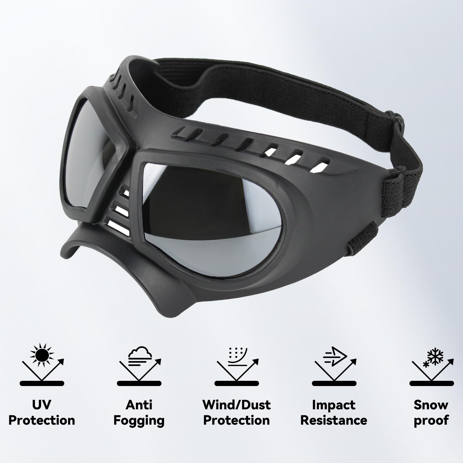 Namsan Dog Goggles For Small Dogs, Wide Nose, Soft Frame, Anti-Uv Tactical Dog Sunglasses Small To Medium Breed, Summer Driving Dog Eye Protection, Winter Snow Eyewear, Adjustable, Silver Lens