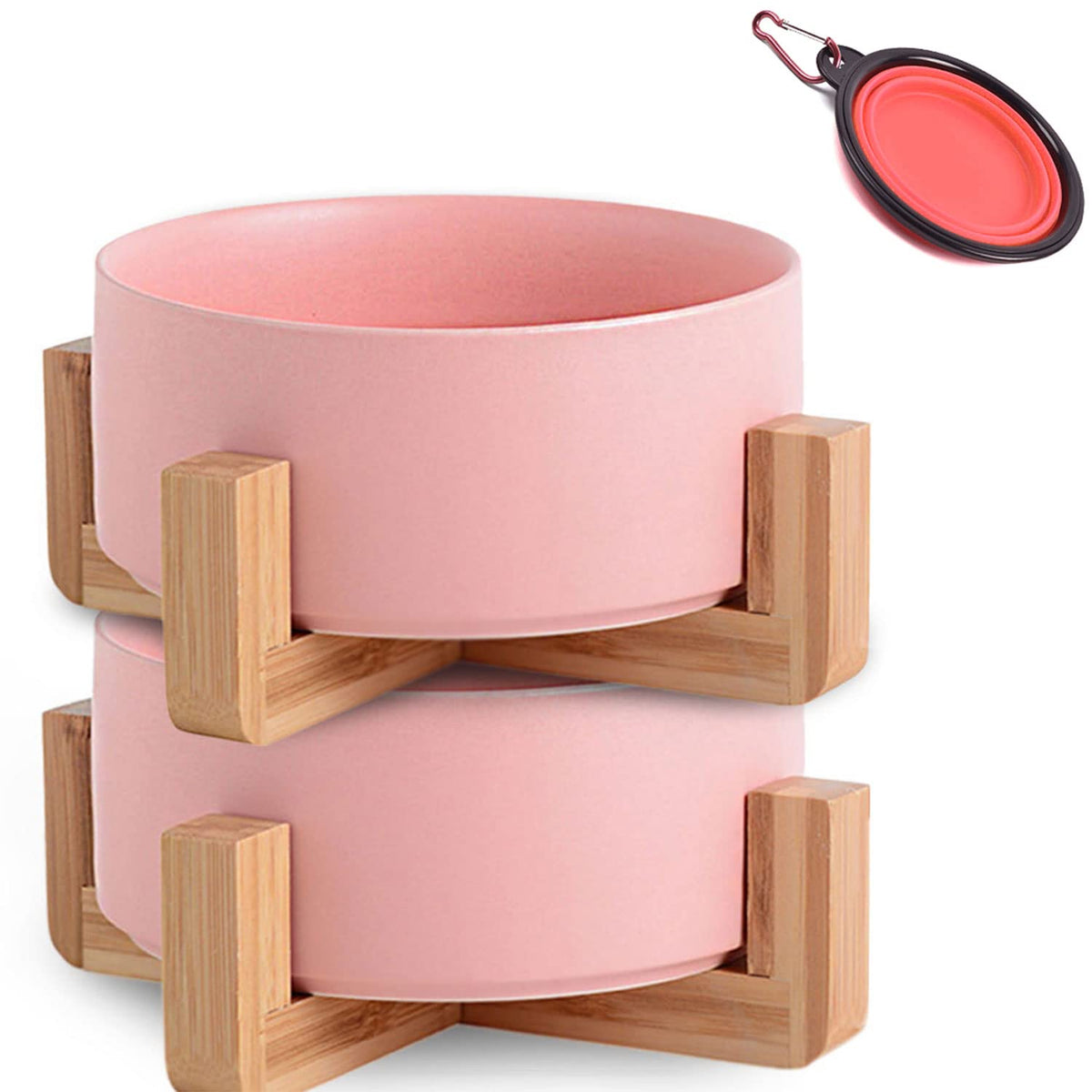 Petygooing Pink Ceramic Dog Bowl Set With Stand,Cat Dog Food And Water Bowl,Medium Dog Bowls Anti -Slip Set Of 2 Cat Dog Bowls-Dog Food Bowls- Dog Bowls Small Medium Size Dog (28 Oz /3.6 Cups)