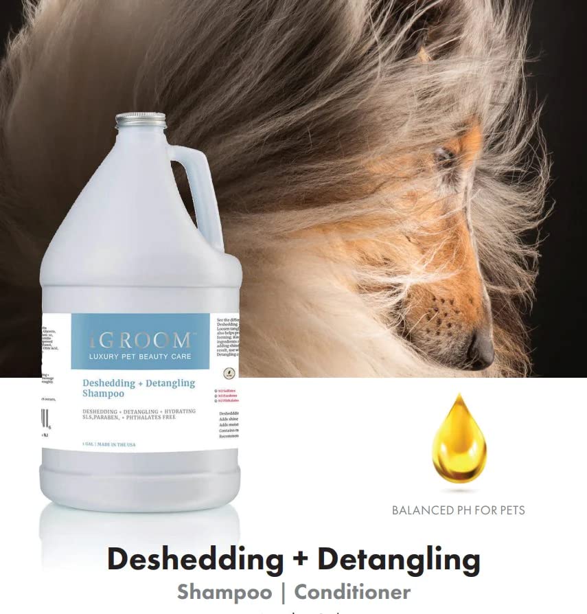 Igroom Deshedding & Detangling Dog Shampoo, Luxury Pet Beauty Care, Loosen Tangles + Unwanted Undercoat, Adds Shine + Volume, Made In Usa (1 Gal)