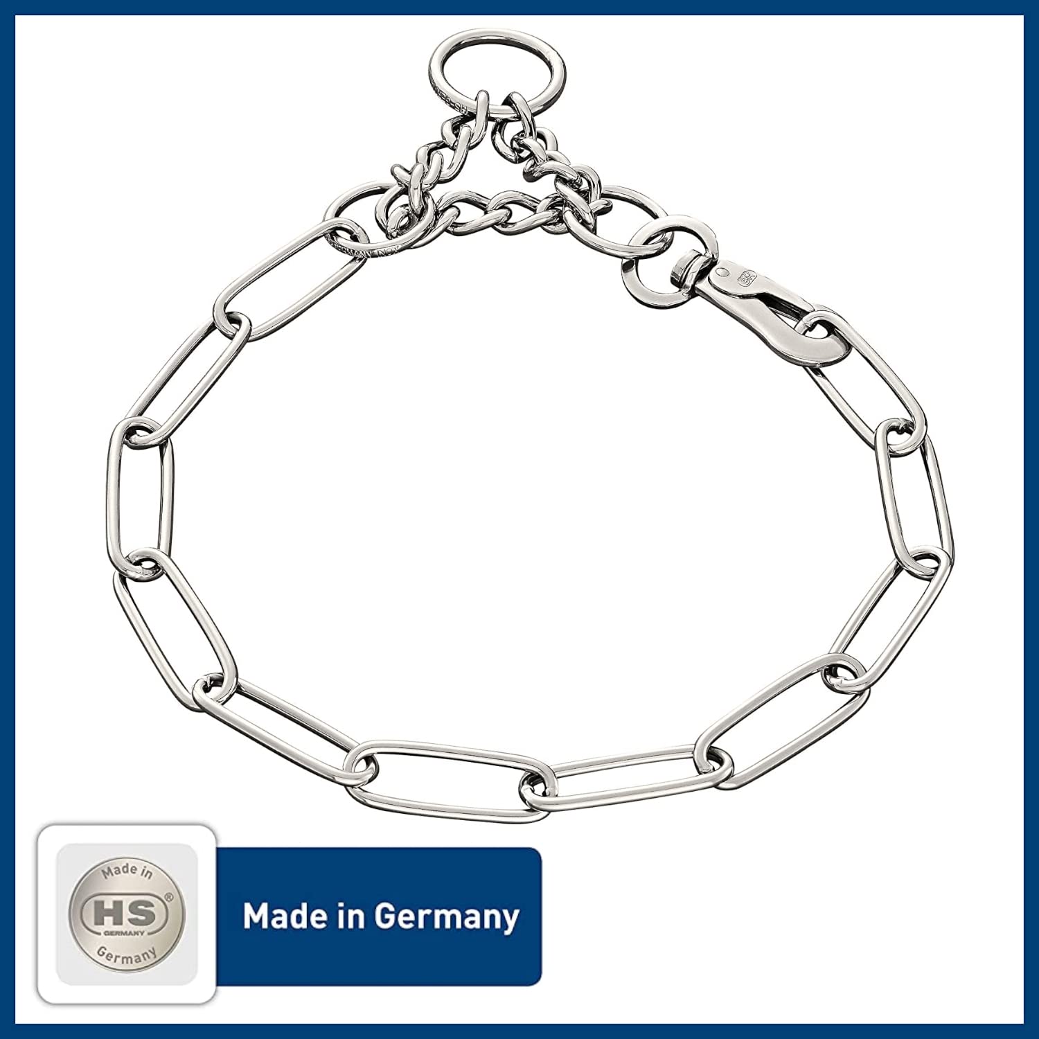 Herm Sprenger Stainless Steel Fur Saver Dog Collar Long Link Professional Training Collar Assembly Chain With Snap Hook Correction Chain Made In Germany (20In (50Cm))