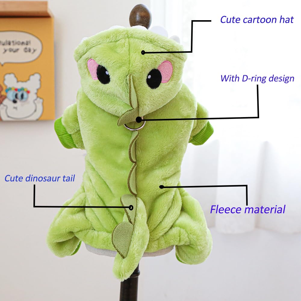 Anelekor Dinosaur Dog Costume, Winter Dog Pajamas For Small Dogs, Warm Puppy Hoodies, Blue Cold Weather Coat For Cat, Warm Pet C