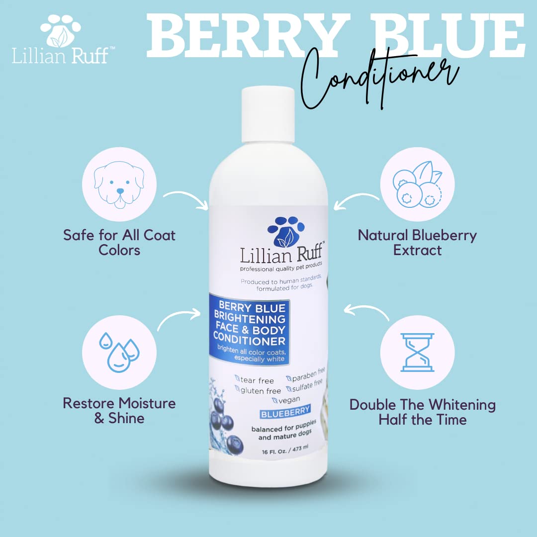 Lillian Ruff Berry Blue Brightening Face And Body Wash For Dogs - Blueberry Shampoo - Remove Tear Stains, Hydrate Dry Itchy Skin, Add Shine & Luster To Coats (Berry Blue Brilliance Bundle)
