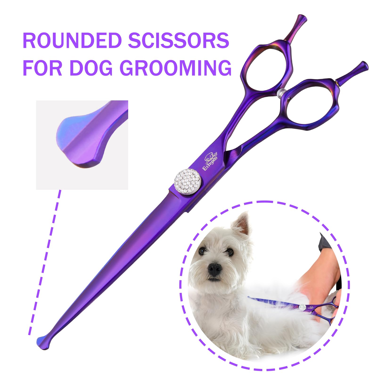 Ethyxe 7'' Straight Dog Grooming Scissors, Professional Pet Trimming Shears For Dogs And Cats, 440C Stainless Steel With Round T