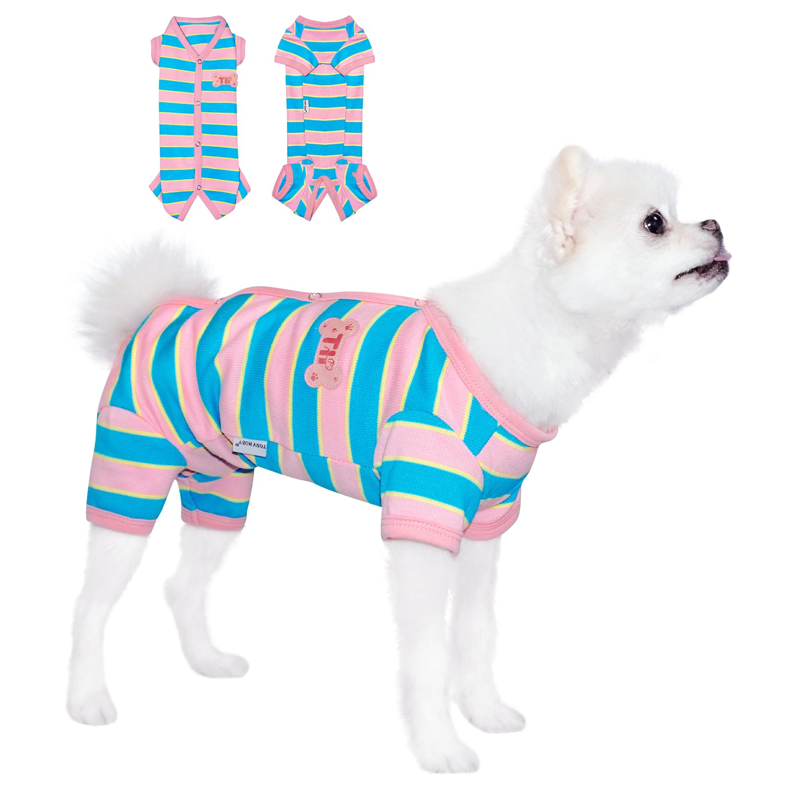 Tony Hoby Female Dog Pajamas With Colorful Stripe, Pet Clothes For Small Medium Dogs (Pink&Blue, Girl, Xs)