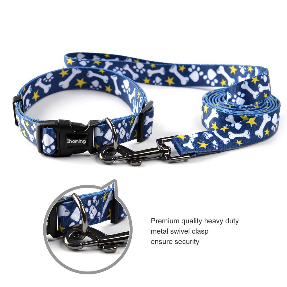 Ihoming Dog Collar And Leash Set For Daily Outdoor Walking Running Training, Bone Design For Large Boys Girls Dogs Cats Pets, L-