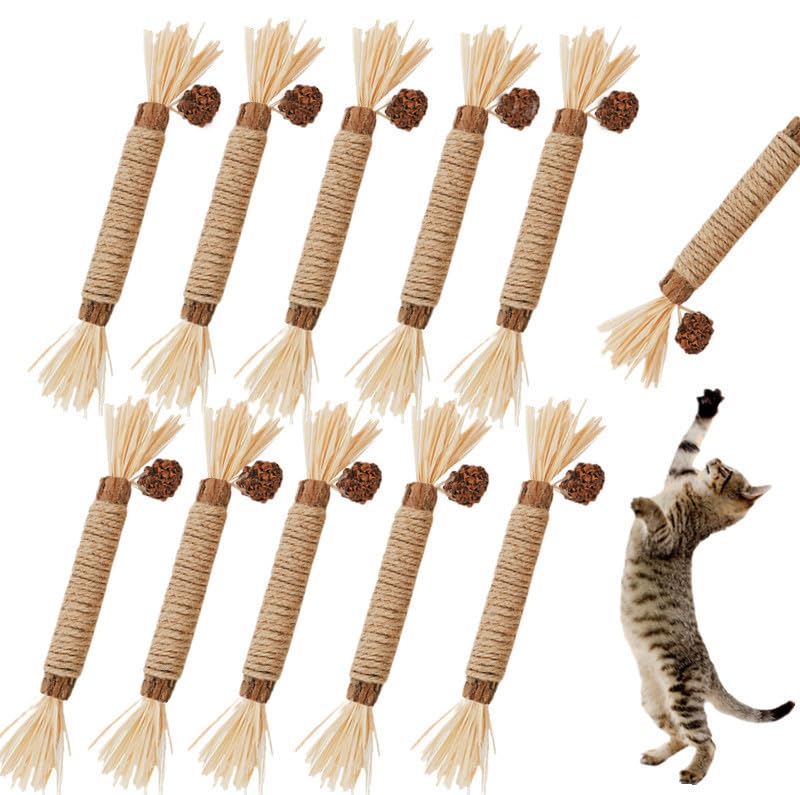 GREMBEB Cat Toys 10Pack Silvervine Chew Stick Kitten Treat Catnip Toy Kitty Natural Stuff Catnip for Cleaning Teeth Indoor Denta