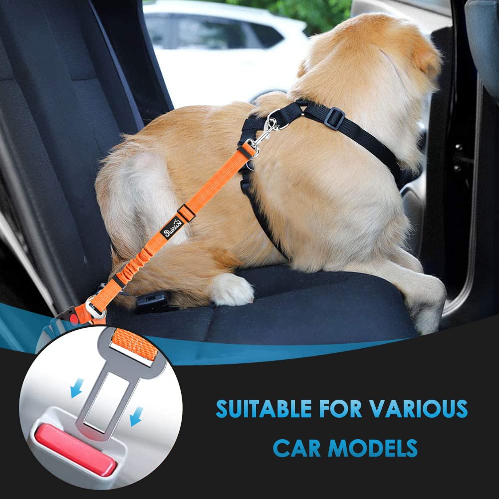 Slowton Dog Seat Belt For Car, 2 Pack Dog Car Harness Seatbelt Adjustable With Elastic Bungee Buffer, 2 In 1 Pet Car Leash Headr