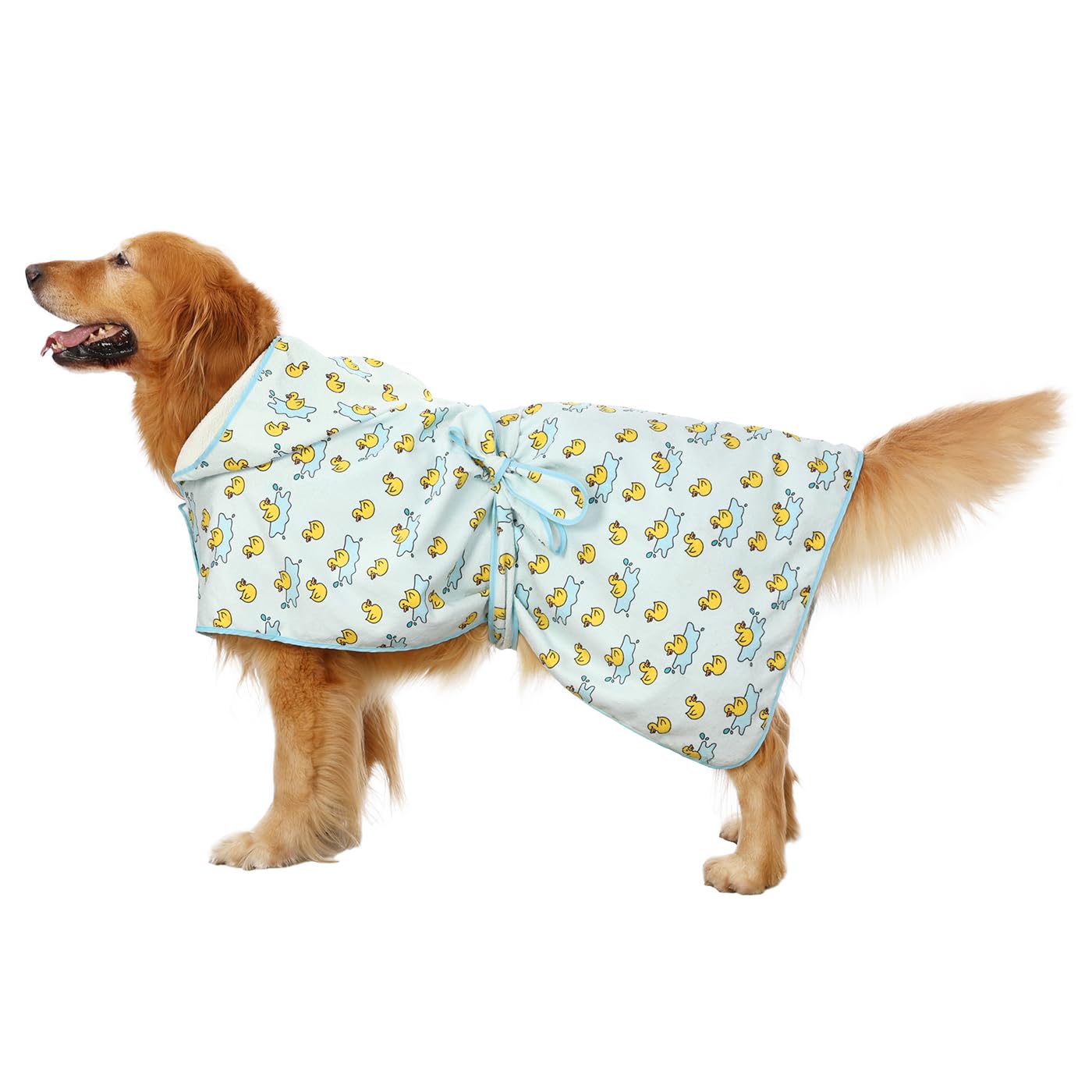 Hde Dog Bathrobe Super Absorbent Quick Drying Towel With Hood For All Dog Breeds Sizes S-Xxl - Rubber Duck Puddles - L