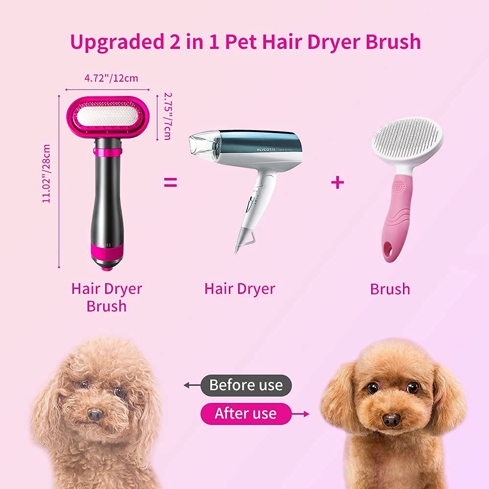 PARSMARDO Hair Dryer Brush for Small/Medium Dog & Cat, 2 in 1 Pet Grooming Dryer, 2 Heat Settings & 3 Adjustable Blowing Dryer,