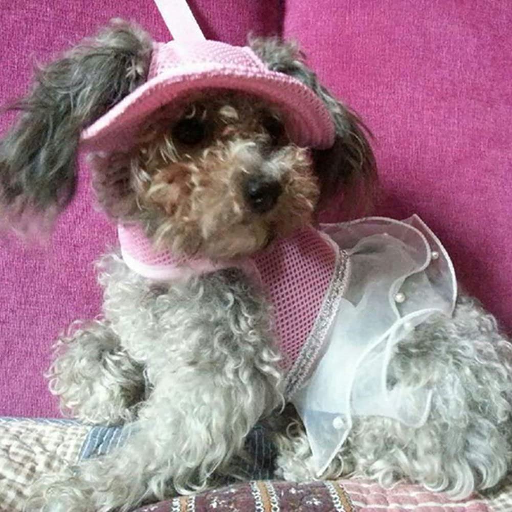 Marupet Round Brim Princess Hat Visor Hat Pet Dog Mesh Porous Sun Hat With Ear Holes For Small, Extra Small Dog Teddy, Pug, Chihuahua, Shih Tzu, Yorkshire Terriers, Papillon Pink L