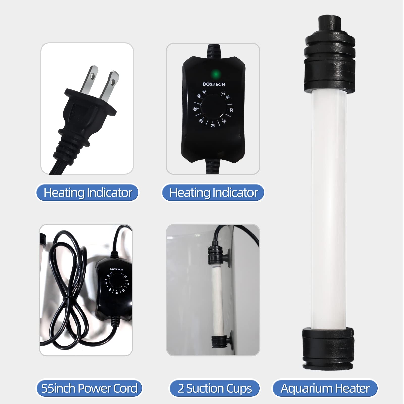 Boxtech Aquarium Heater 50W, Submersible Fish Tank Thermostat Proof Explosion And Auto Digital Control, With Heat-Resistant Quartz Made For 5-15 Gallon