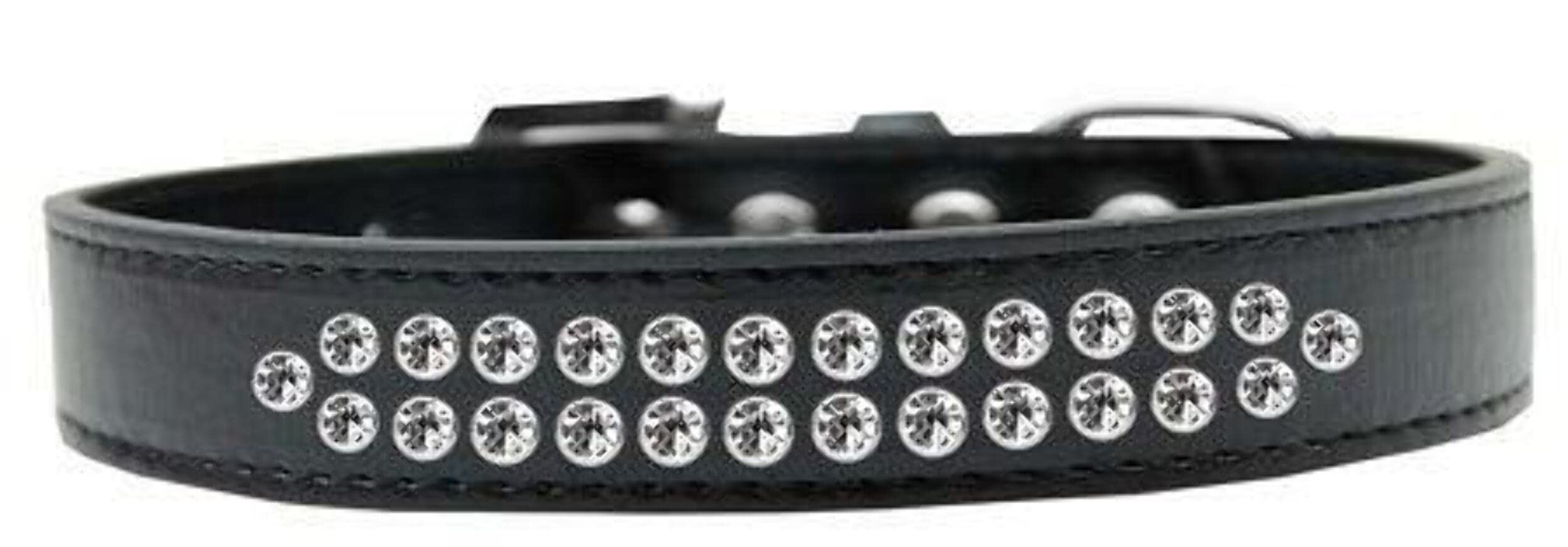 Dog, Puppy & Pet Fashion Collar, Two Row Clear Crystal Rimsets Black 12
