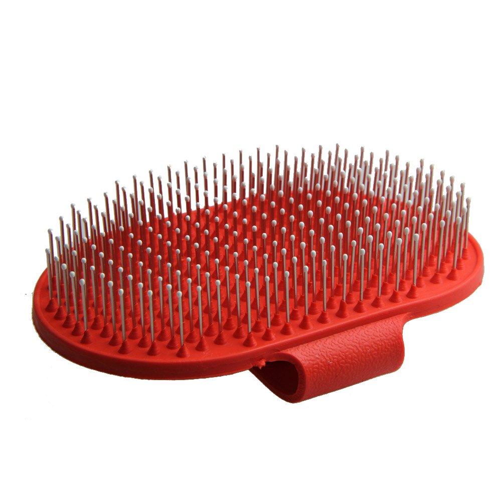 Emours Pet Rubber Grooming Brush Massager With Adjustable Loop Handle And Stainless Steel Pin