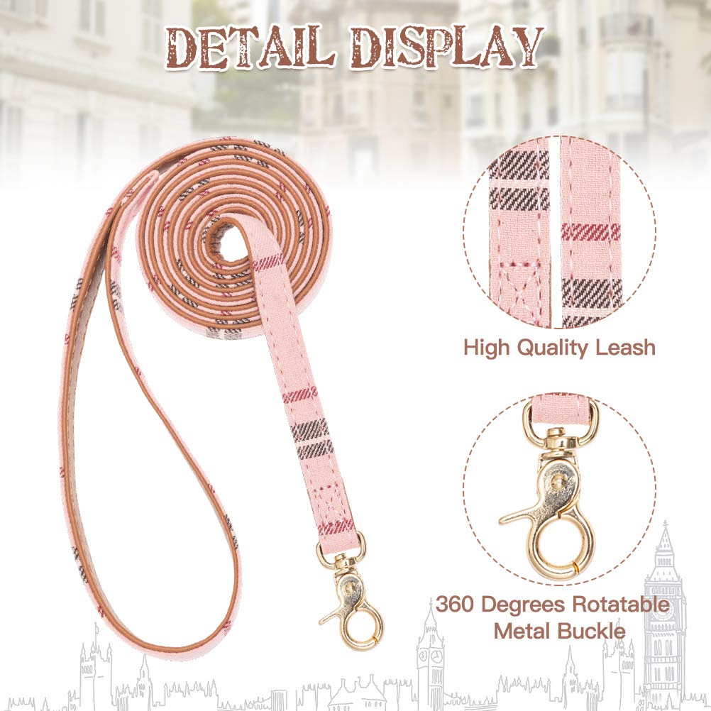 Expawlorer Dog Collar And Leash Set - Classic Plaid Dog Bow Tie And Bandana Collar With Bell, Dog Leash Tangle Free, Adjustable