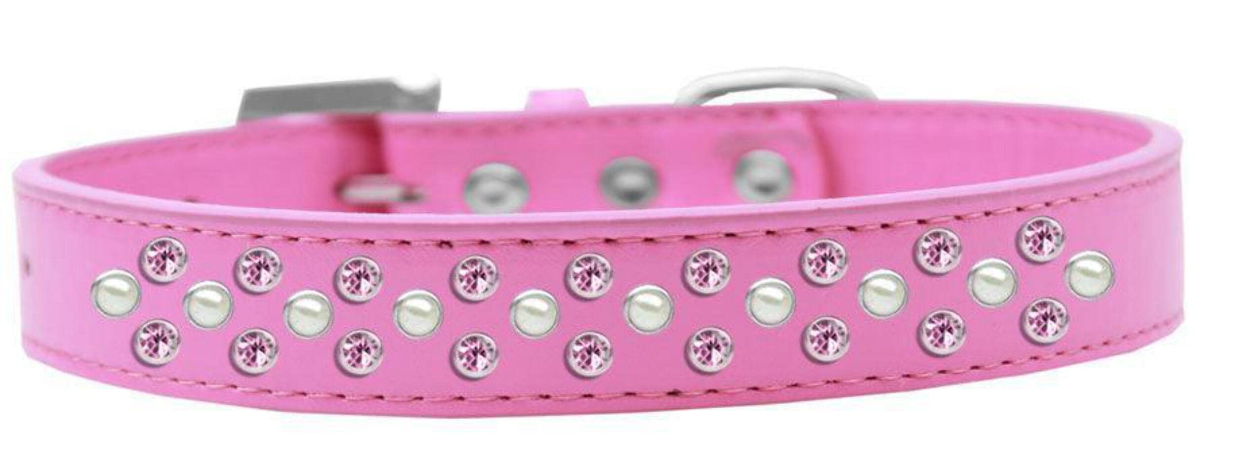 Mirage Pet Products Sprinkles Dog Collar with Pearl and Light Pink Crystals, Size 14, White