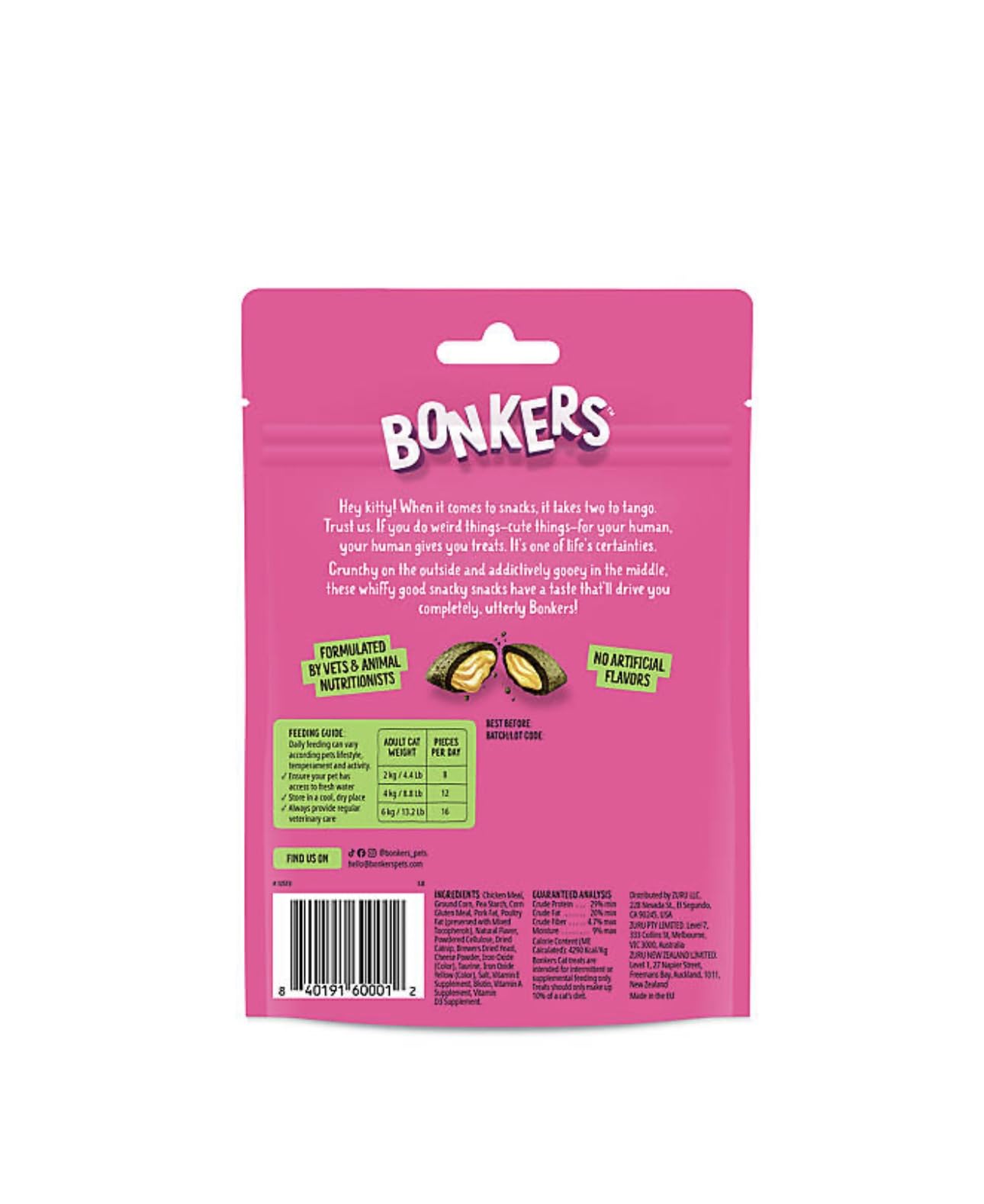 Bonkers Cat Treats, Catnip Chickn Cheddar Flavor, 3 oz Pack with Catnip Purrpop Sample