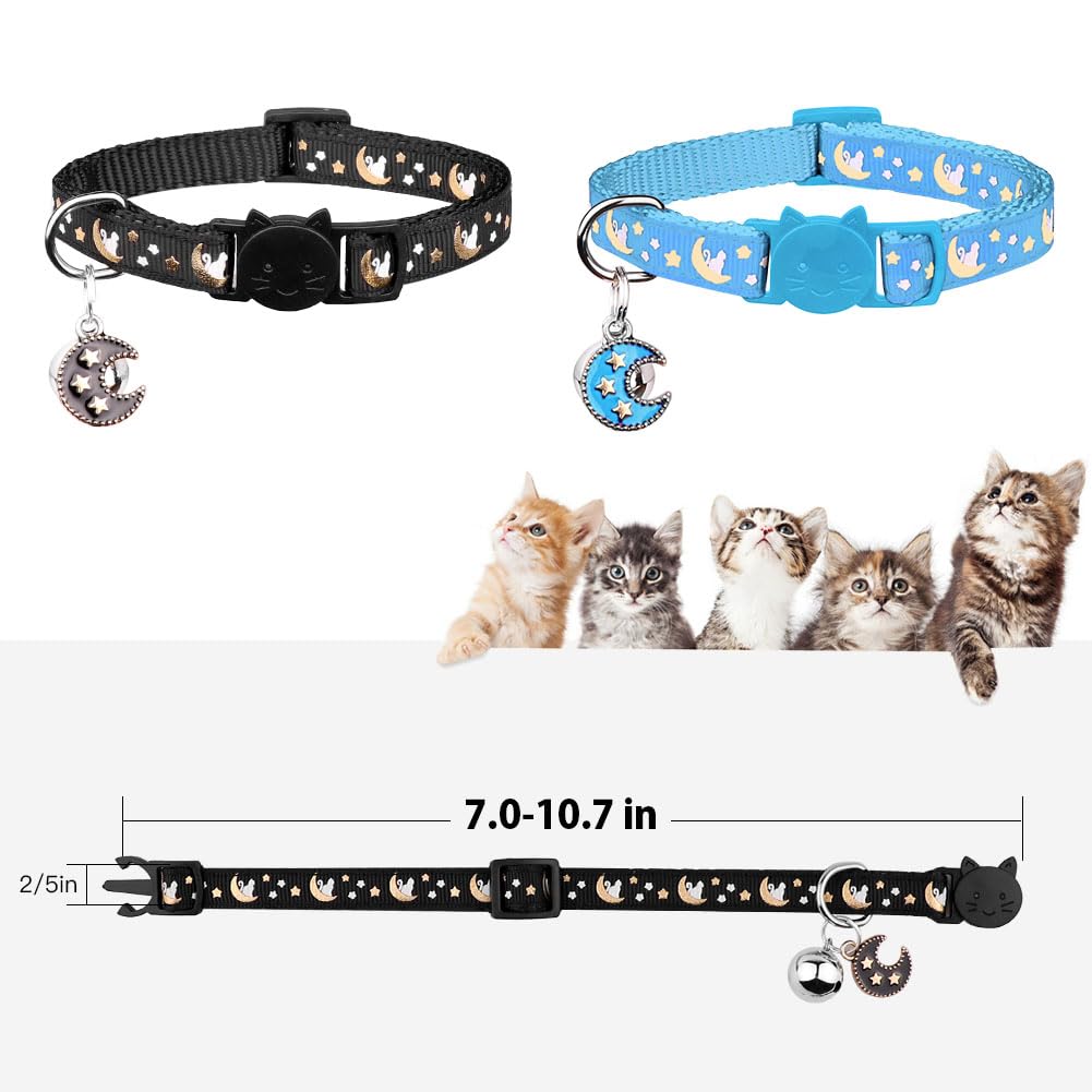 2Pcs Breakaway Cats Collars Cat Collars For Boy Cats Adjustable Kitten Collars With Bell,Black+Light Blue