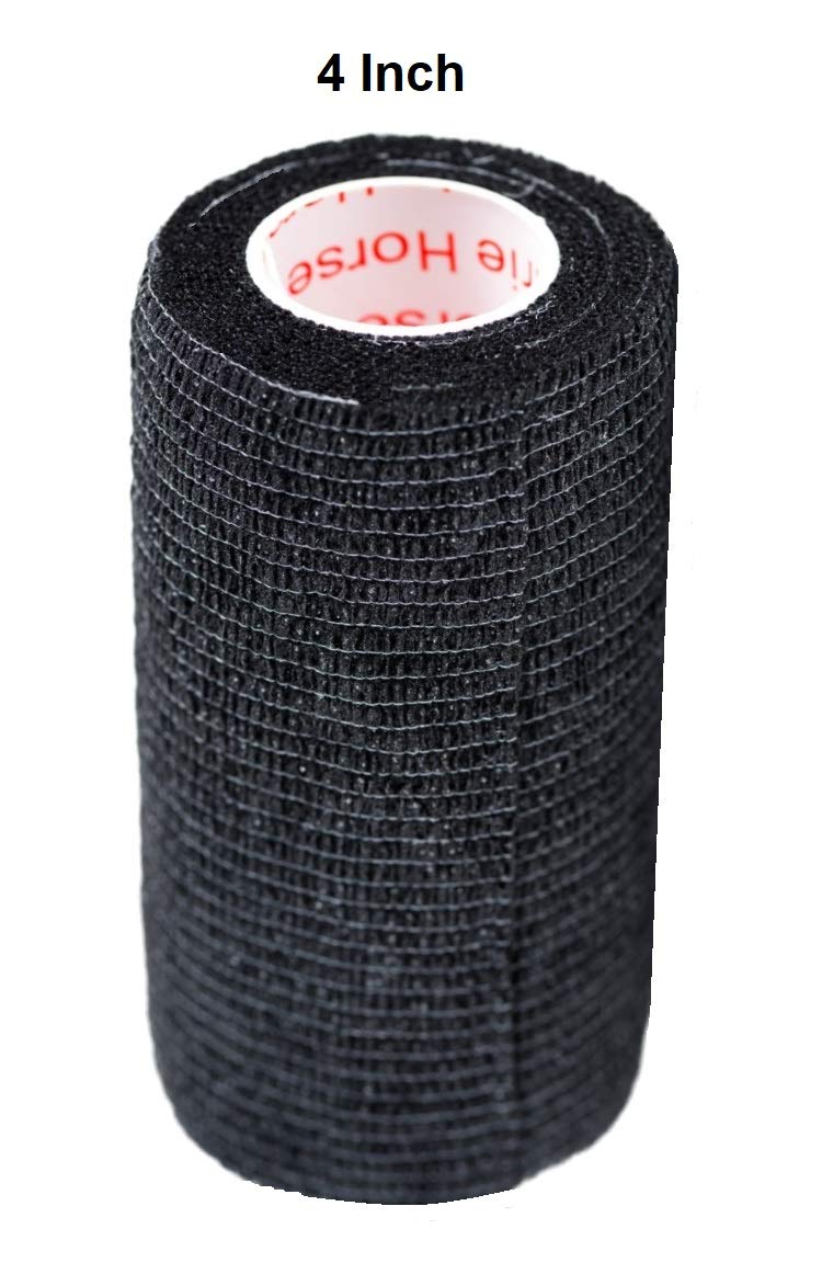 Vet Wrap Tape (Black) (2 Pack) (4 Inch x 15 feet) Self Adhesive Adherent Adhering Cohesive Flex Self Stick Bandage Grip Roll Dog