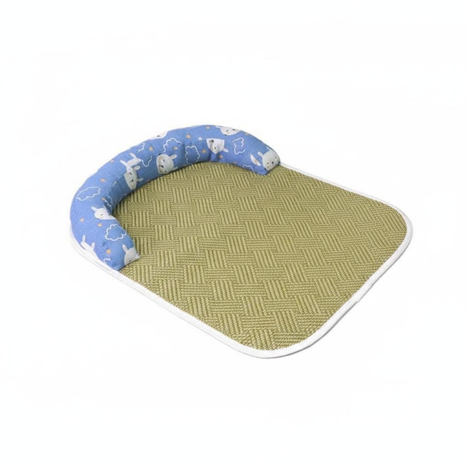 STYLEHEAVEN Woven Raised Border Pet Mat Curved RattanDesign Sleeping Mat Textured Rounded Corners, Blue, M Pet Supplies | Small