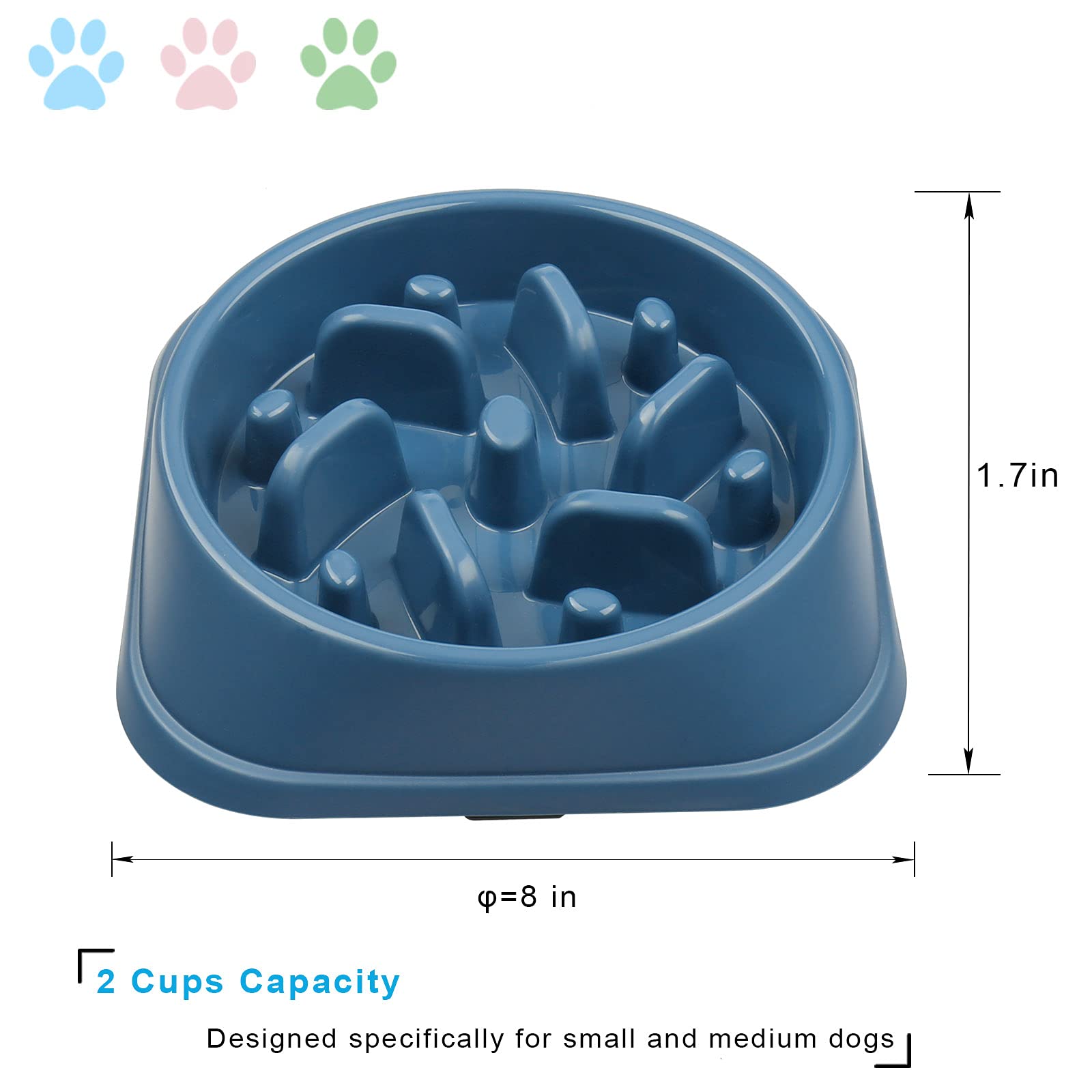 Upsky Slow Feeder Small Dog Puzzle Bowl Feeder - Anti-Slip, Anti-Bloat, Anti-Choking - Deep Blue