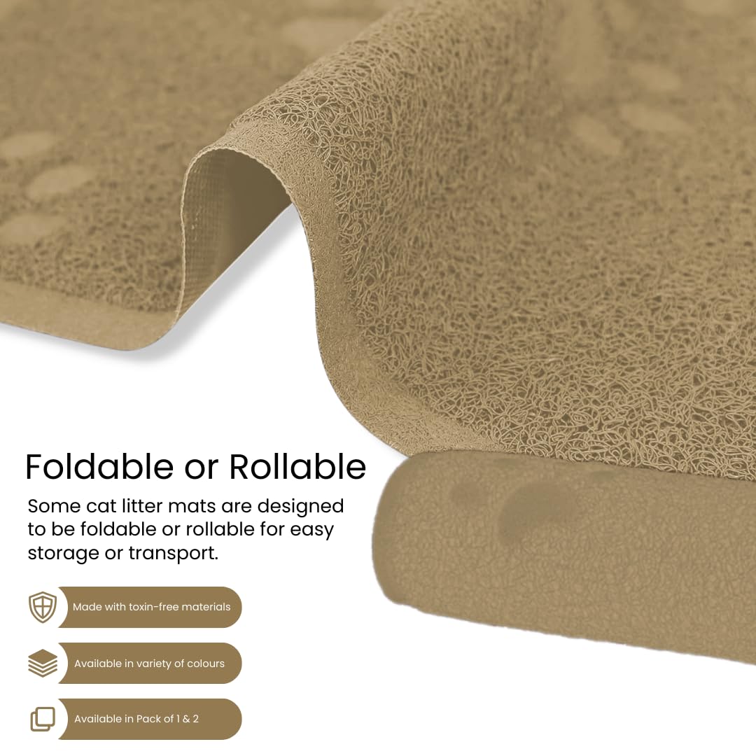 Andalus Large Cat Litter Mat, Pack Of 2 - Waterproof, Non-Slip & Easy To Clean Cat Litter Box Mat For Extra Efficient Pet Litter-Trapping, Beige (30” X 18”)