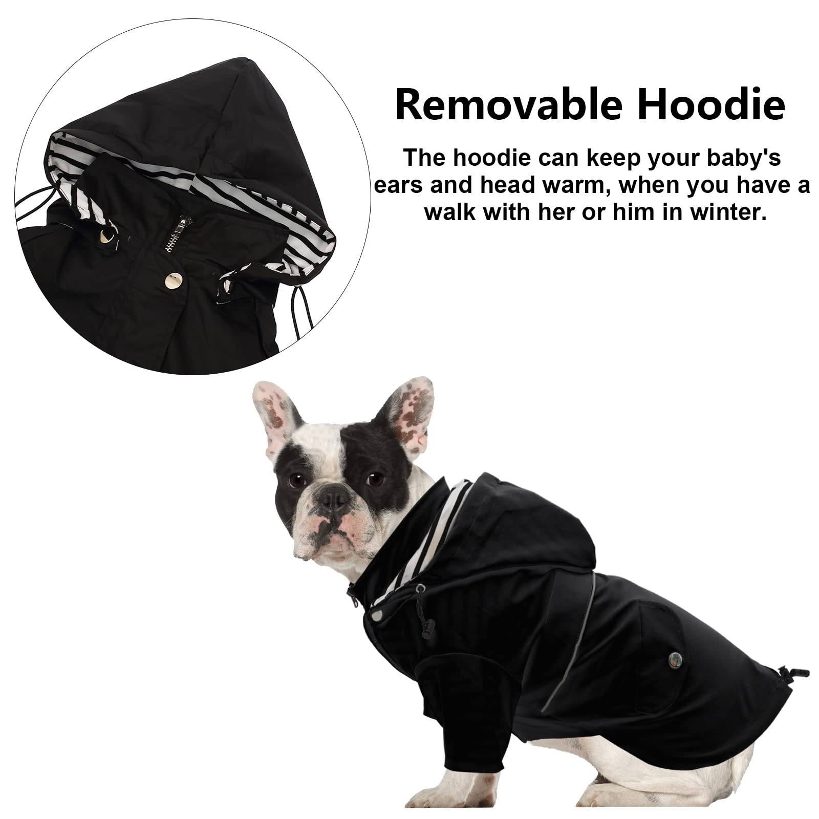 Morezi Dog Zip Up Dog Raincoat With Reflective Buttons, Rain/Water Resistant, Adjustable Drawstring, Removable Hood, Stylish Premium Dog Raincoats - Size Xs To Xxl Available - Black - Xl