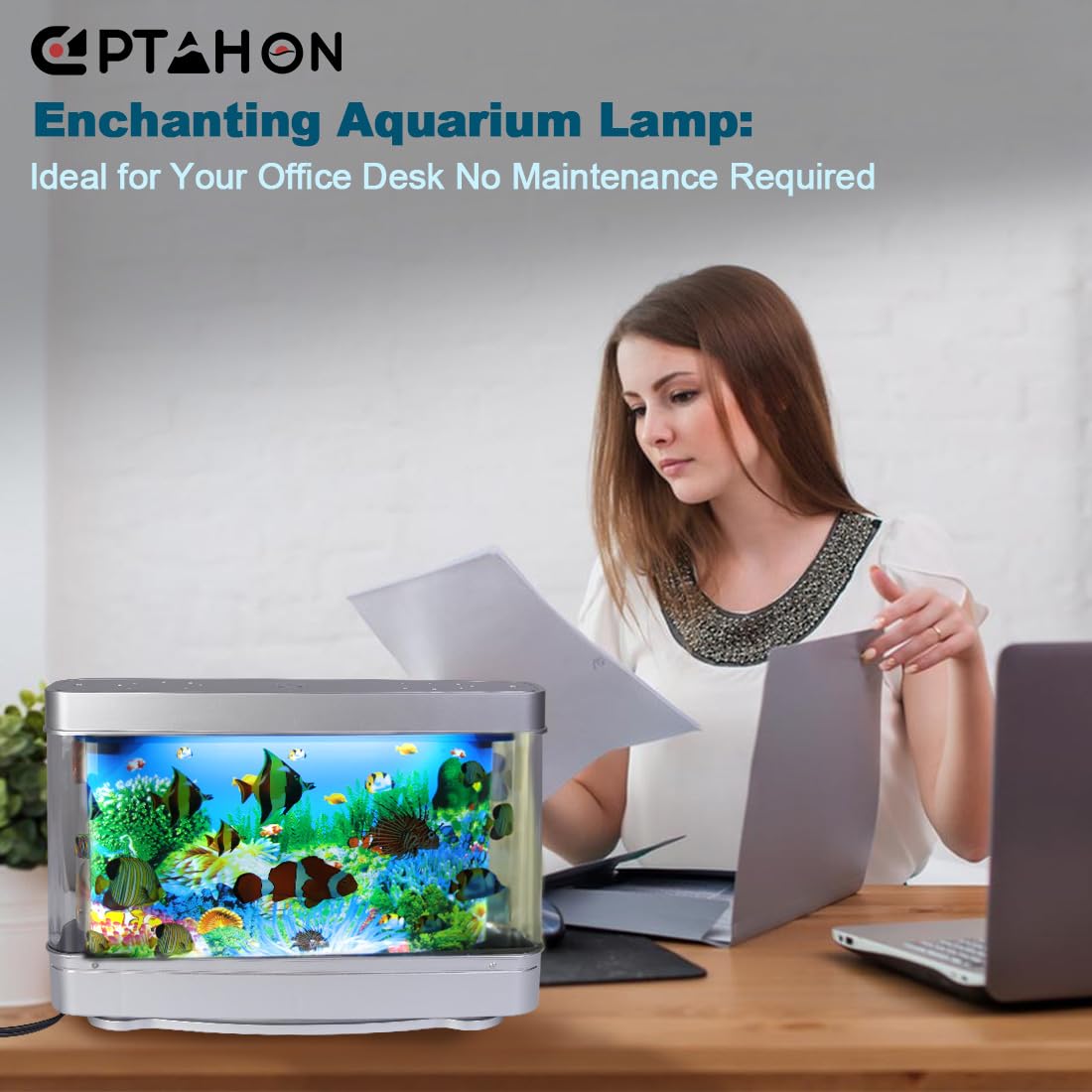 PTAHON Artificial Tropical Fish Decorative Moving Aquarium Lamp - Virtual Ocean Motion. Kids Fake Fish Tank, Baby Aquarium Toy -