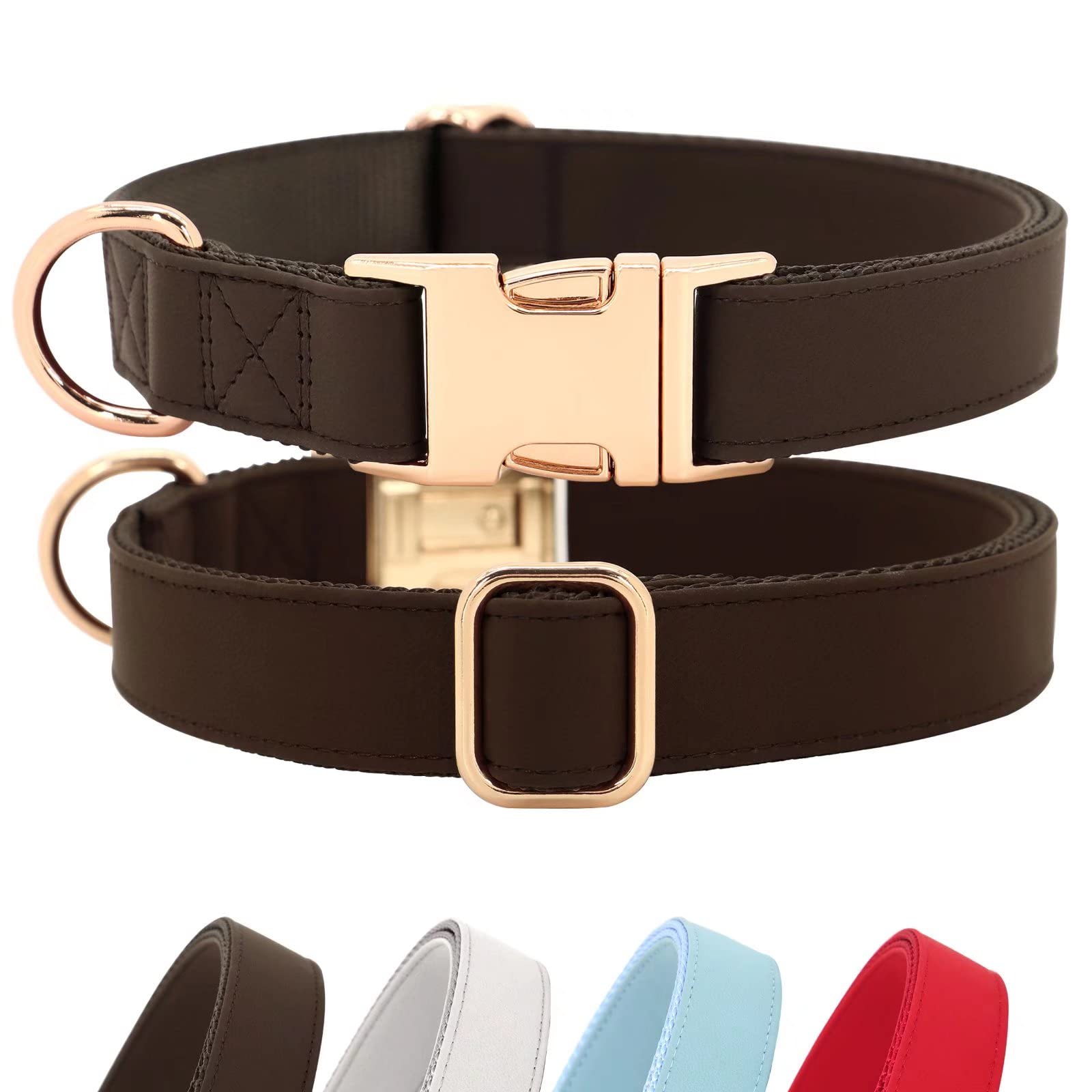 Pet Artist Charming Nylon Dog Collar With Leather Soft Comfy Elegant Nylon Collars For Dogs Small Medium Large 4 Bright Solid Color For Choosing Blue Red Brown Grey (Brown,Neck Fit 13-19'')