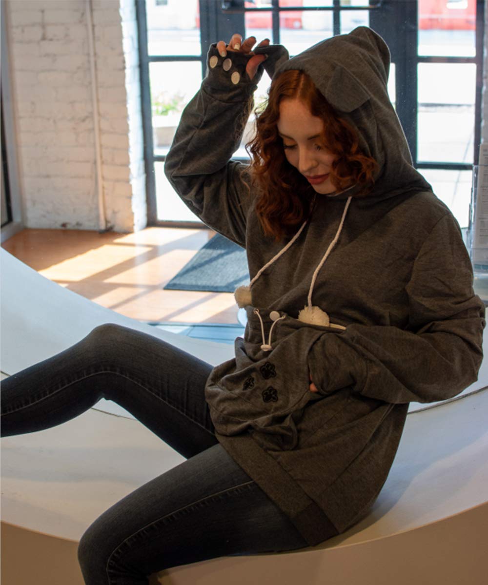 Alyc Unisex Hoodies Pet Holder Cat Dog Large Pouch Carriers Pullover With Cat Printing Sweatshirt (Dark Grey-Classic Version, S)