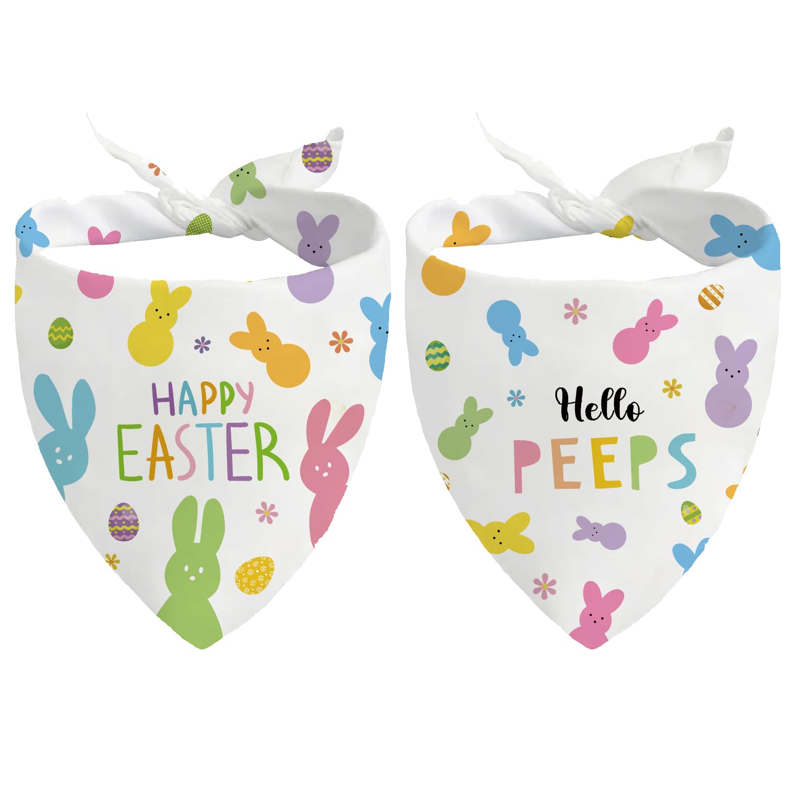 Easter Dog Bandanas 2 Pack, Adjustable Colorful Bunnies Eggs Triangle Easter Dog Outfits Reversible Dog Costume For Small Medium