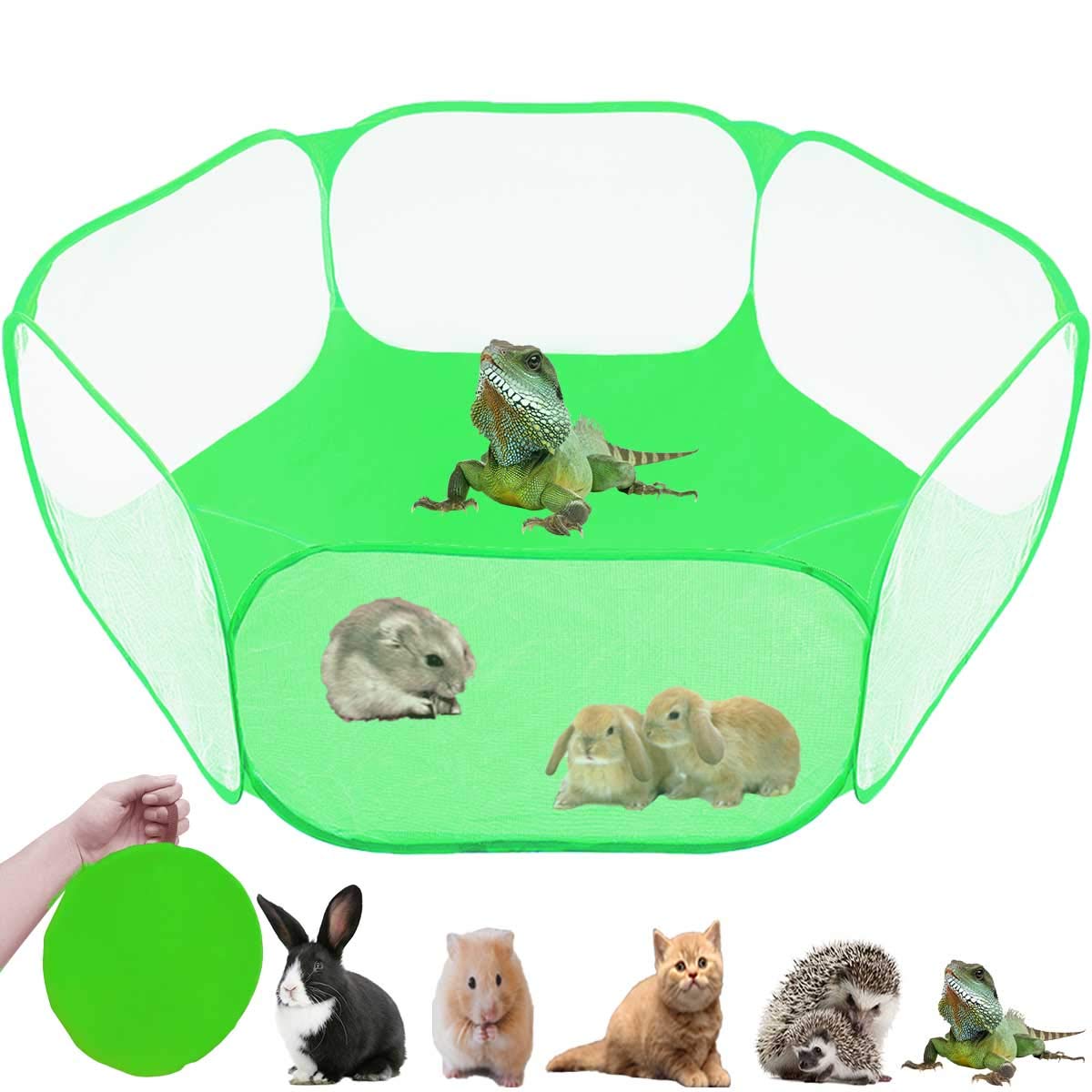 Gabraden Small Animals Tent,Reptiles Cage,Breathable Transparent Pet Playpen Pop Open Outdoor/Indoor Exercise Fence,Portable Yard Fence (Cool Green)