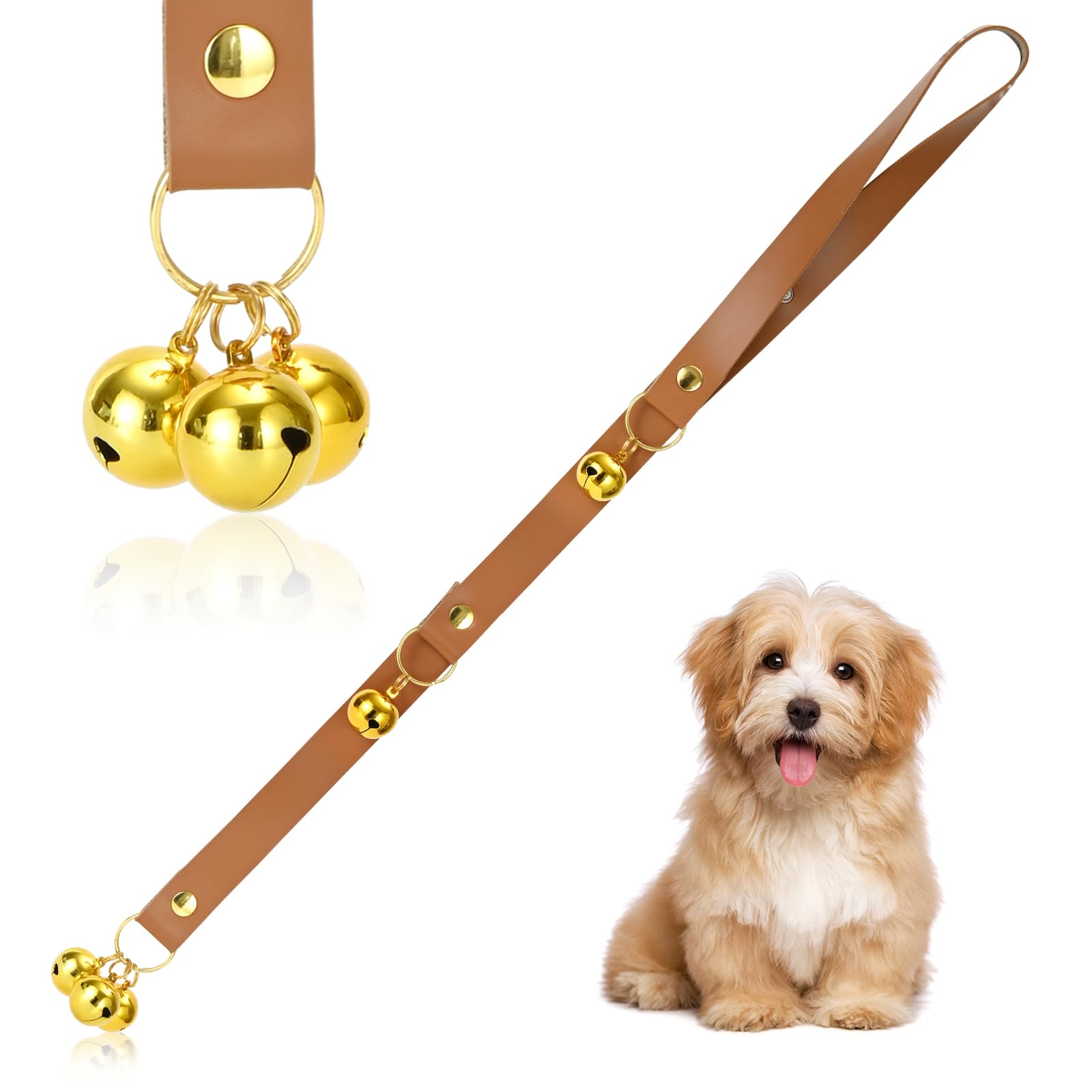 Luckyiren Brown Leather Hanging Door Bells For Dog Training Tools To Go Outside Dog Accessories To Ring To Go Potty Upgraded Pup