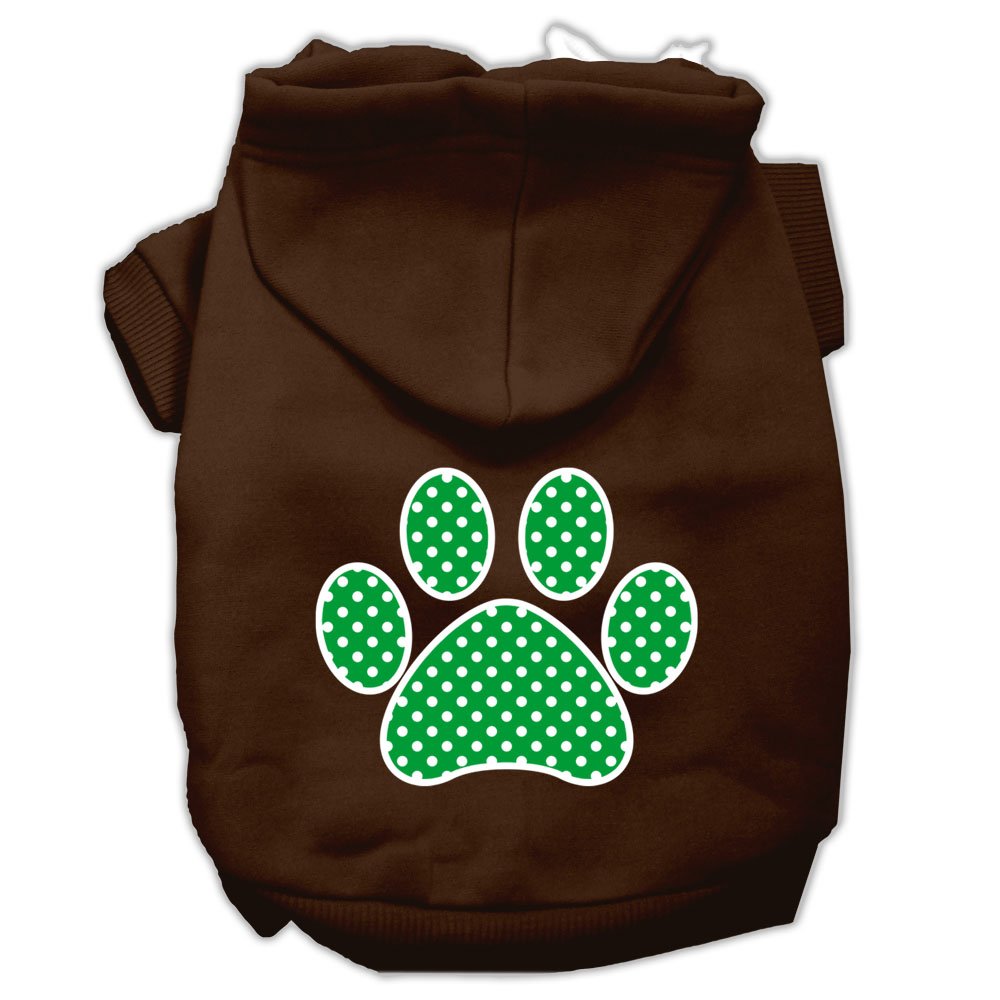 Pet Dog & Cat Hoodie Screen Printed, 'Green Swiss Dots Paw' Brown Xs (0-3 Lbs.)