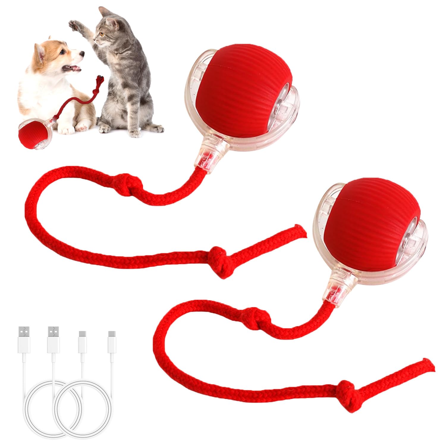 2Pc Cat Toys For Indoor Cats,Pet Interactive Dog Ball,Cat Ball Toy,Rollie Pet Smart Chase Ball,Moving Dog Ball,Automatic Moving 