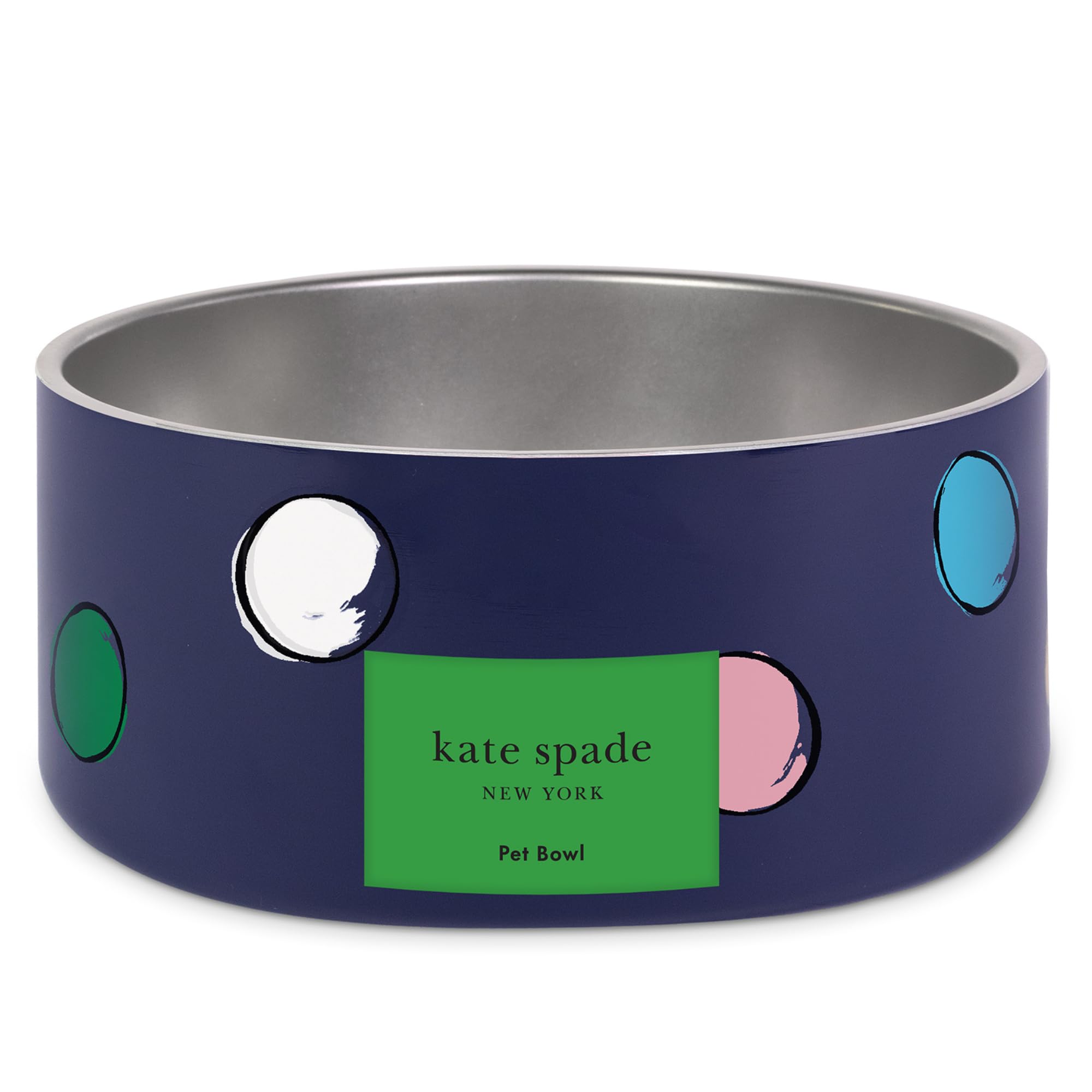 kate spade new york Dog Dish for Food and Water, Stainless Steel Bowl with Non-Slip Base, 4 Cup (32oz) Capacity, Large Pet Food 