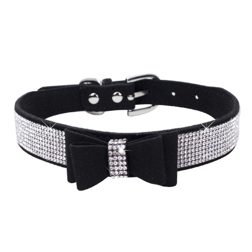 Bow Tie Puppy Dog Collar With Rhinestone, Bling Crystal Pretty Diamond Jewel Girls Cat Collars For Xxs Xs Small Medium Large Breed Pet Dogs Female Kitten, Black Xsmall