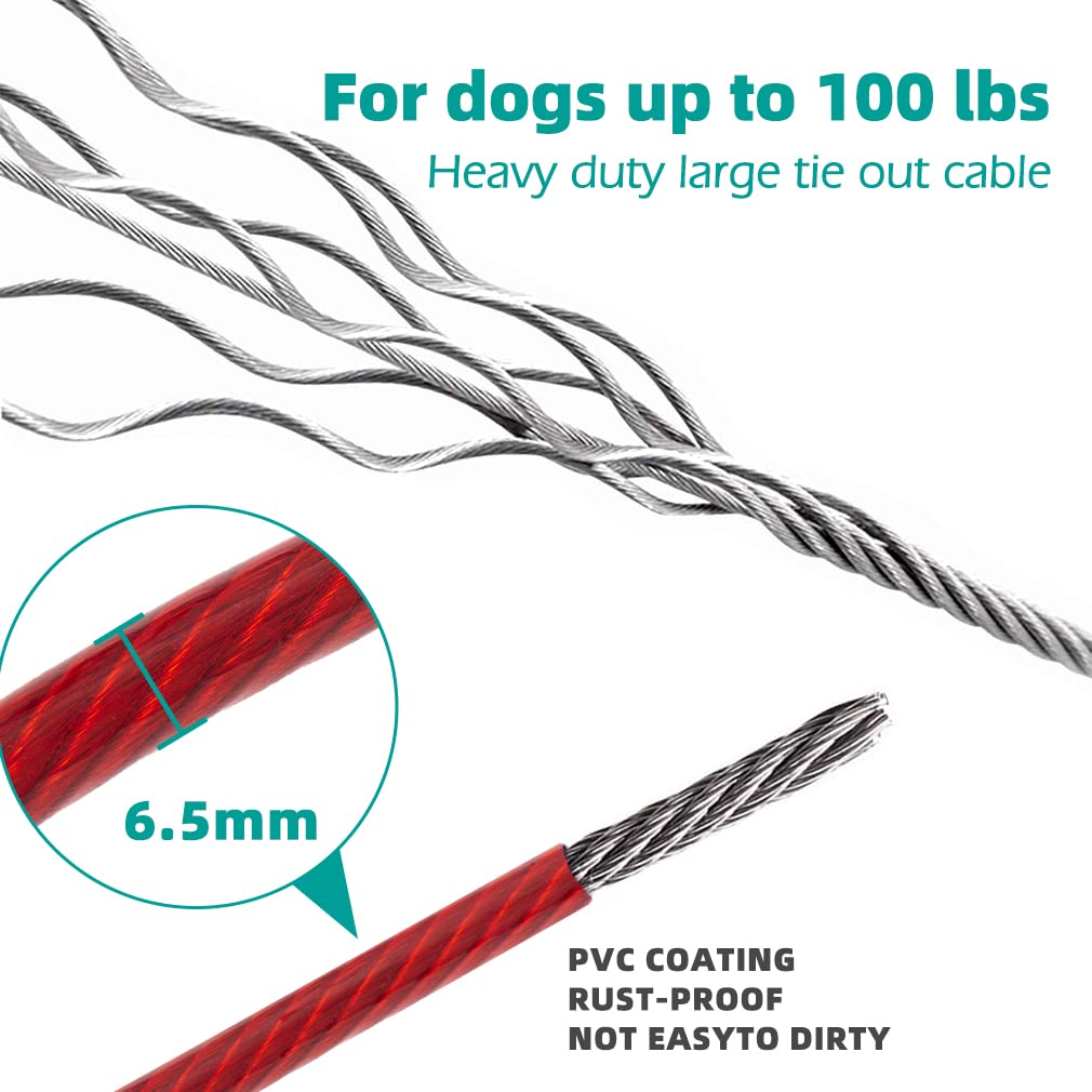 Kooltail Dog Tie Out Cable 50 Feet - Dog Leash For Outdoor Camping Yard Training Heavy Duty Tie-Out Cable For Medium Large Dogs
