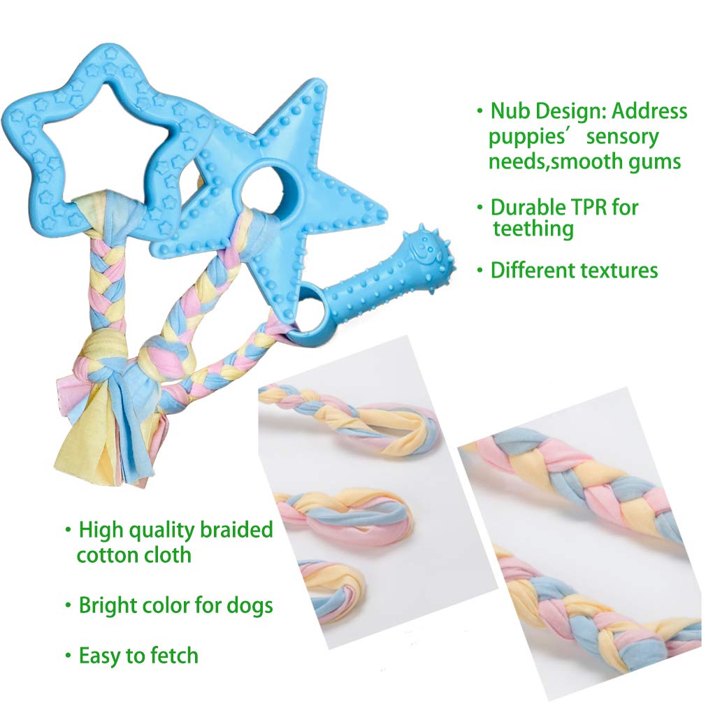 Volacopets Puppy Toys for Teething, Puppy Chew Toys for Small Dogs, Puppy Supplies, Blue, Small Breed Corgi Size, 5 Pack