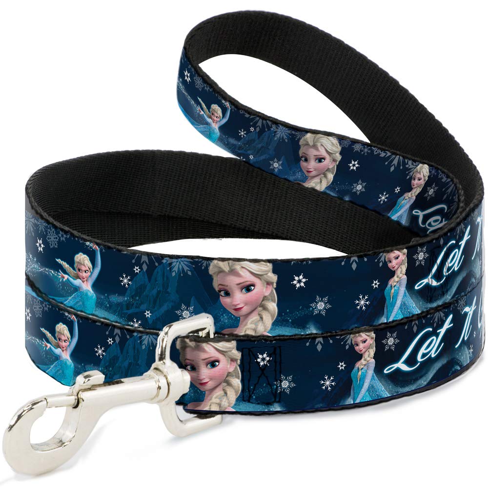 Buckle-Down Pet Leash - Elsa the Snow Queen Poses/Snowflakes LET IT GO Blues/White - 6 Feet Long - 1.5 Wide