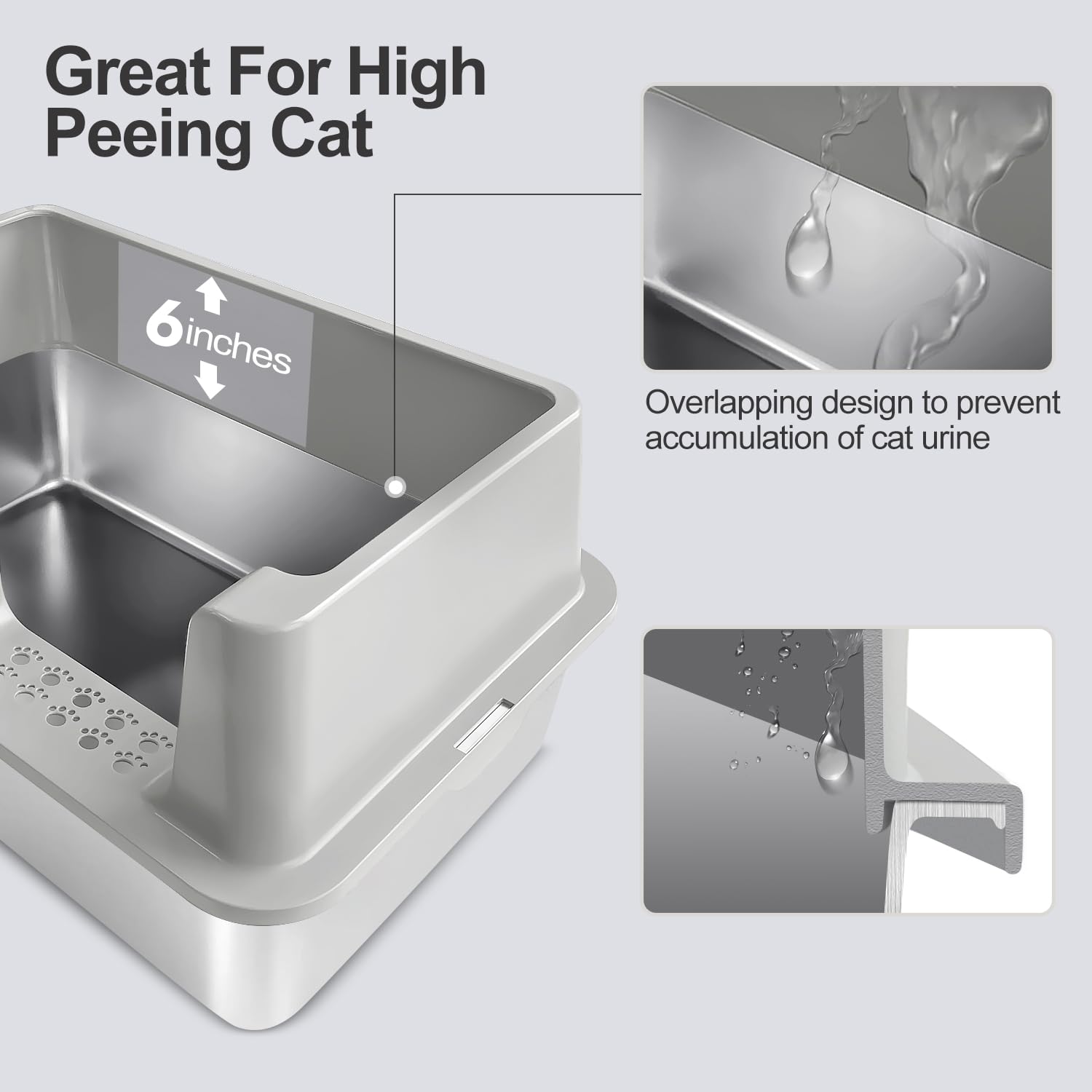 Sousia Stainless Steel Cat Litter Box With Lid Litter Pan Enclosure, Extra Large Litter Box For Large Cats And Multiple Cats, St